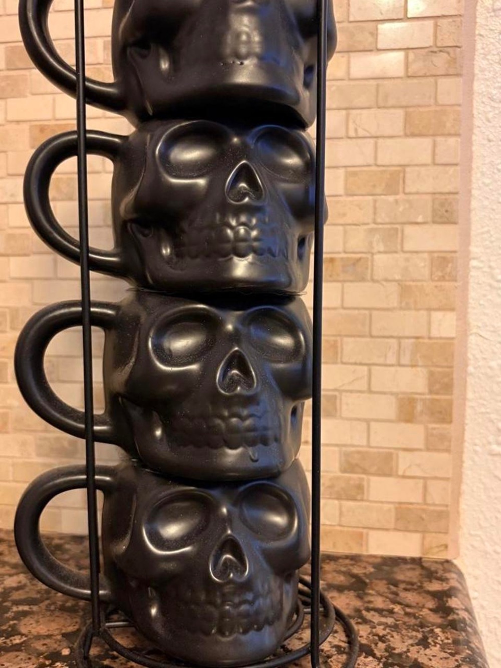 Way to Celebrate Black Skull Stackable Ceramic Mug Set - Home Dining